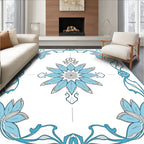 Elegant Cyan Floral Frame Rug