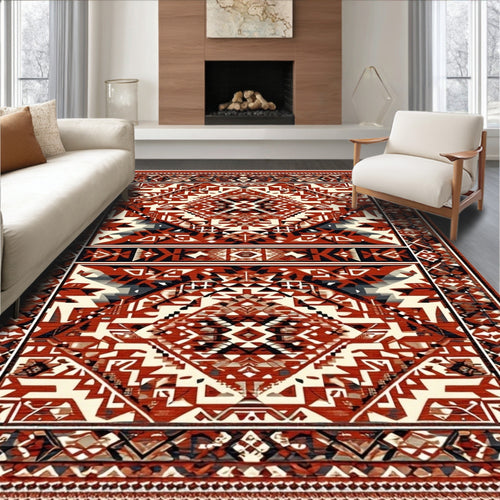 Abstract Geometric Red Cream Pattern Rug