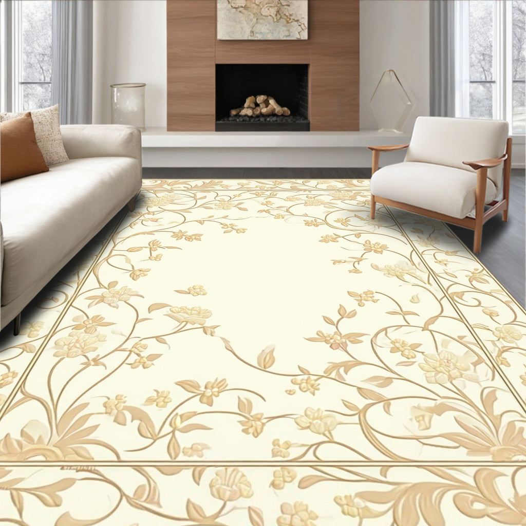 Elegant Floral Vine Border Design Rug