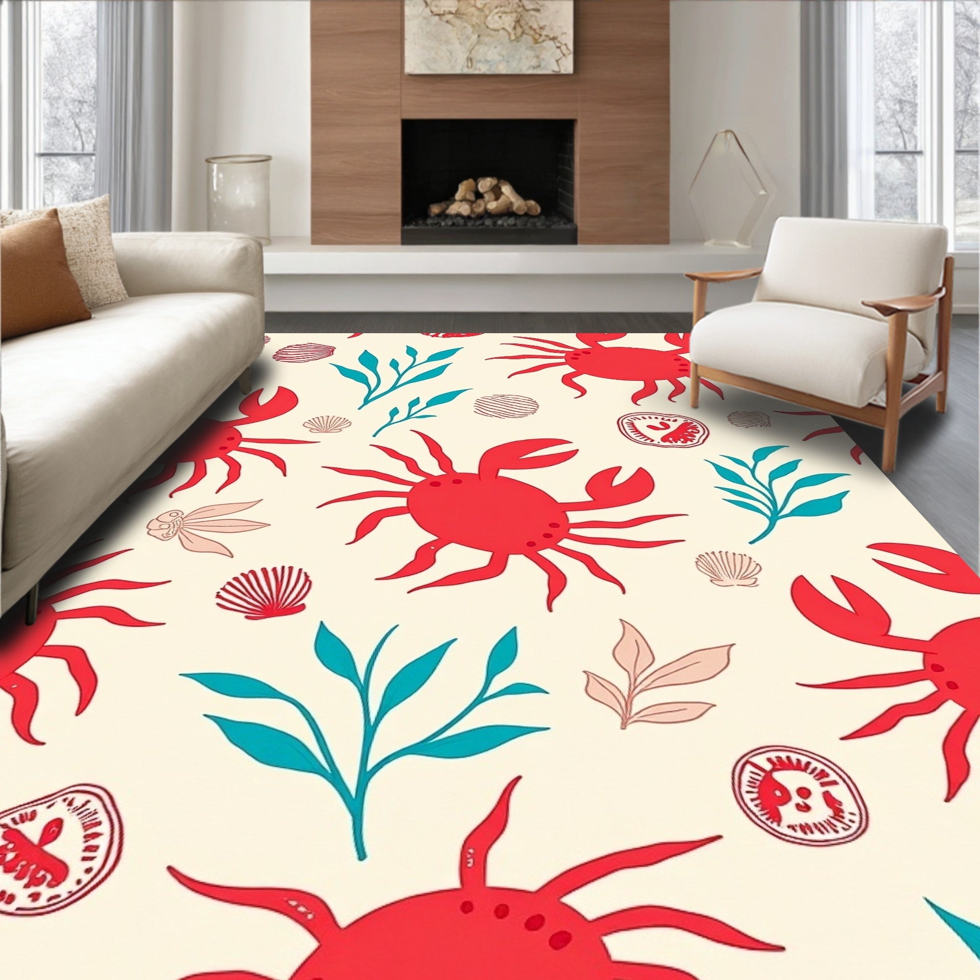 Red Crab Sea Life Pattern Rug