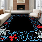 Winter Snowflake Red Floral Border Rug