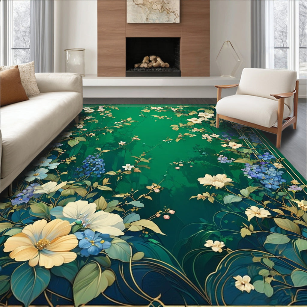 Enchanted Emerald Floral Vines Rug
