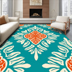 Teal Orange Floral Medallion Pattern Rug