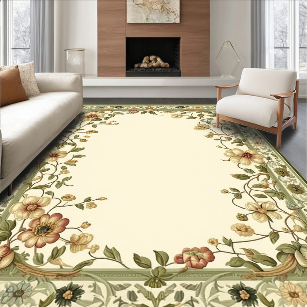 Floral Vine Border Traditional Rug