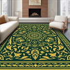 Ornate Floral Vintage Green and Gold Rug
