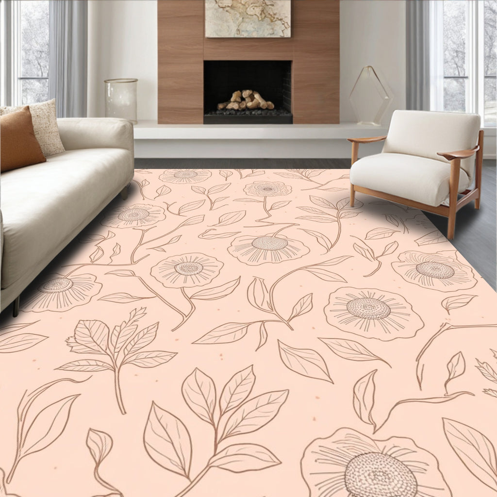 Sketchy Floral Nature Pattern Rug