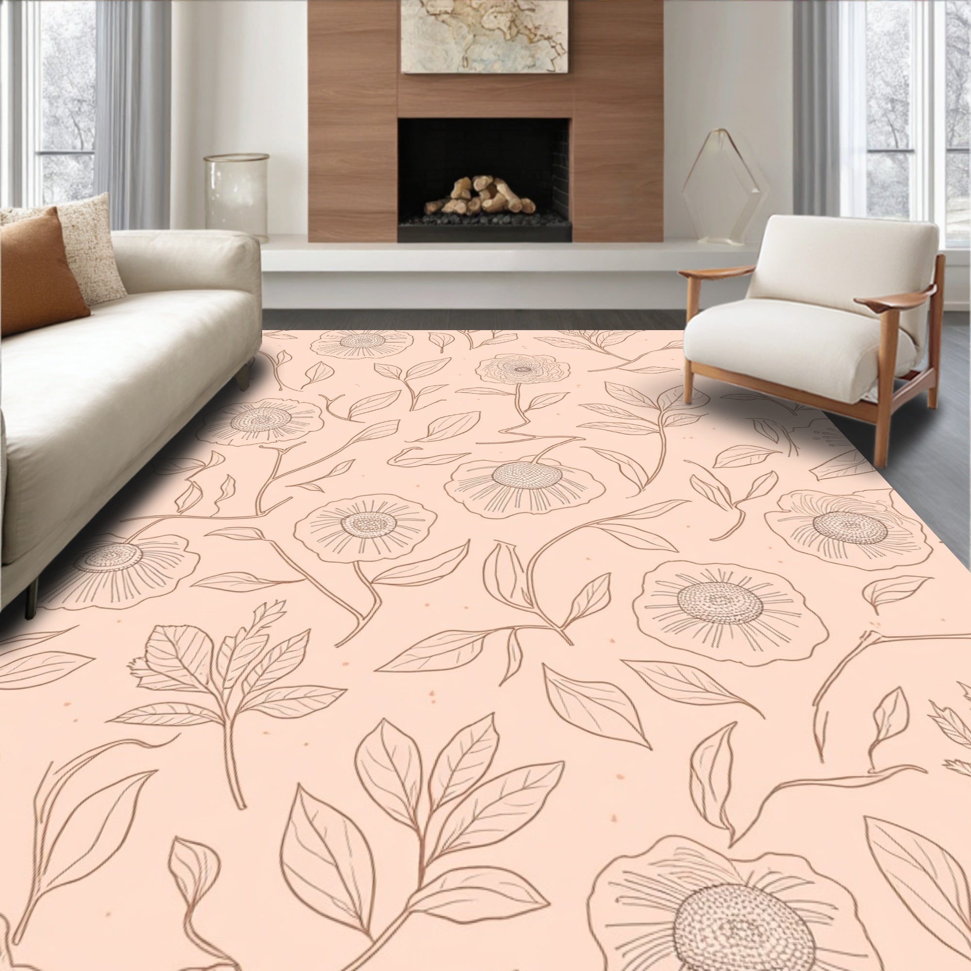 Sketchy Floral Nature Pattern Rug