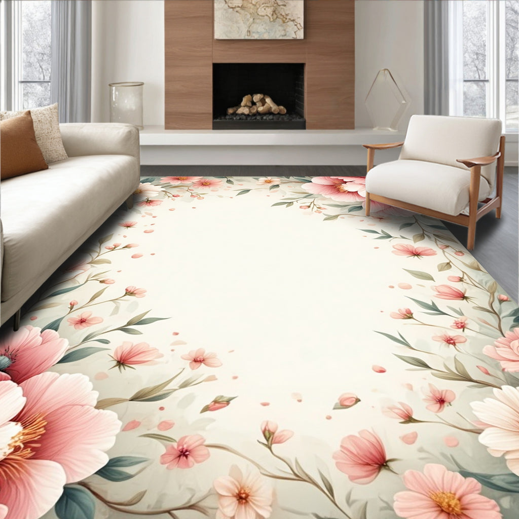 Soft Pink Floral Garden Design Rug