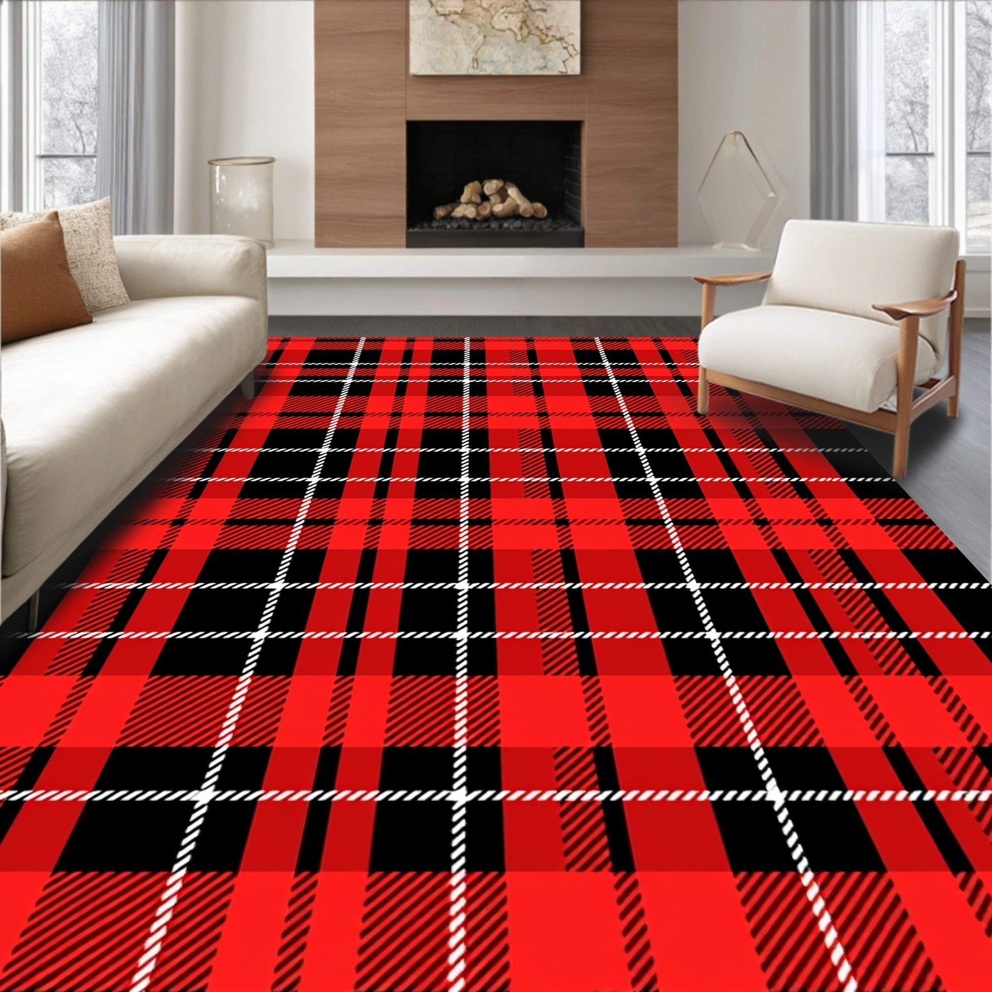 Classic Red Black Tartan Plaid Rug