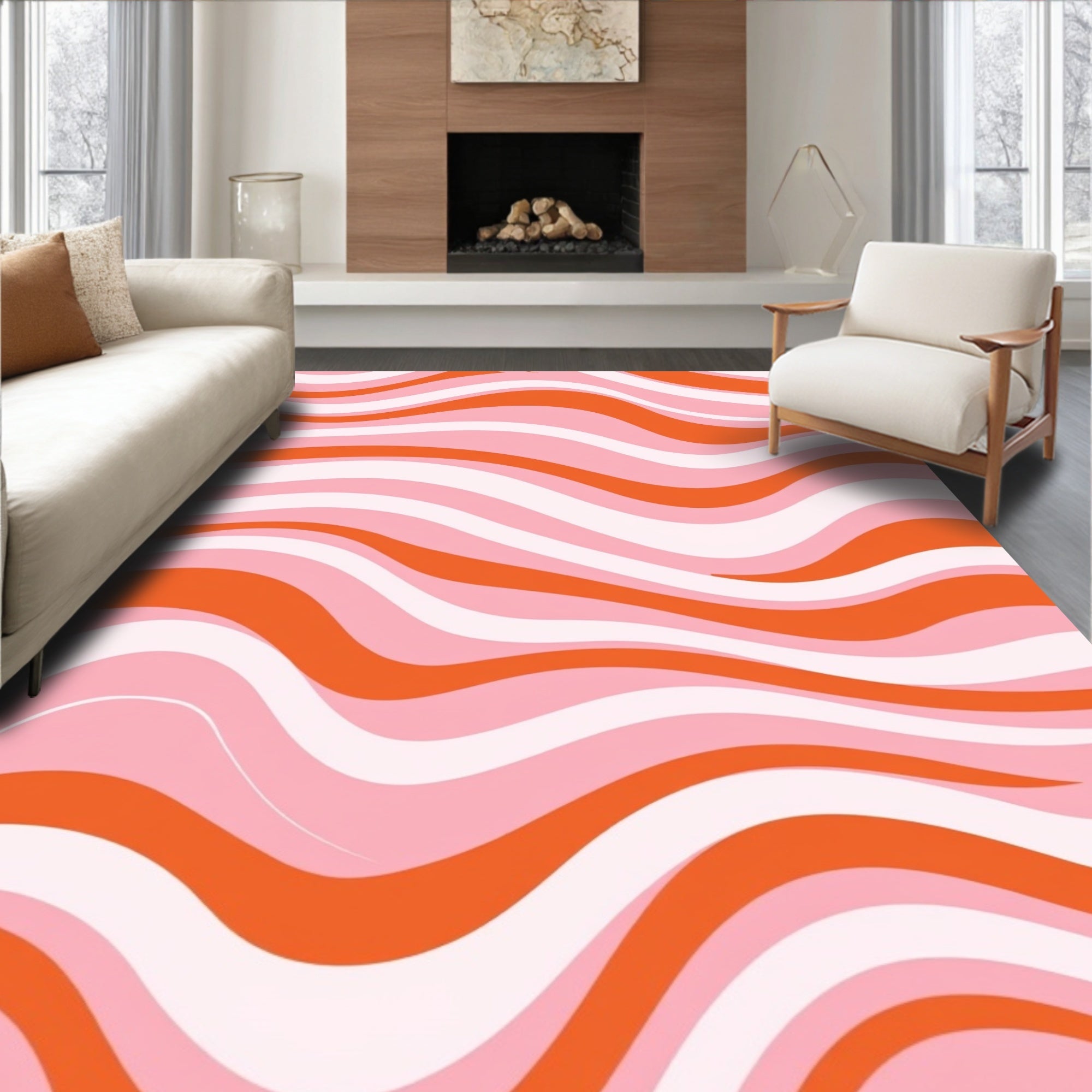 Groovy Swirl Pink Orange Design Rug