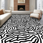 Abstract Black And White Wavy Pattern Rug
