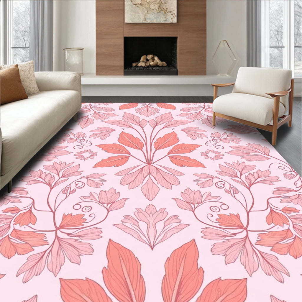 Coral Floral Vine Motif Rug