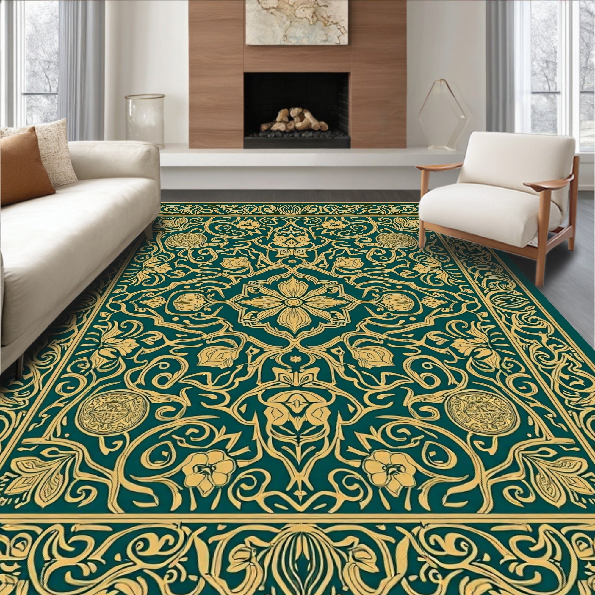 Intricate Floral Art Nouveau Rug