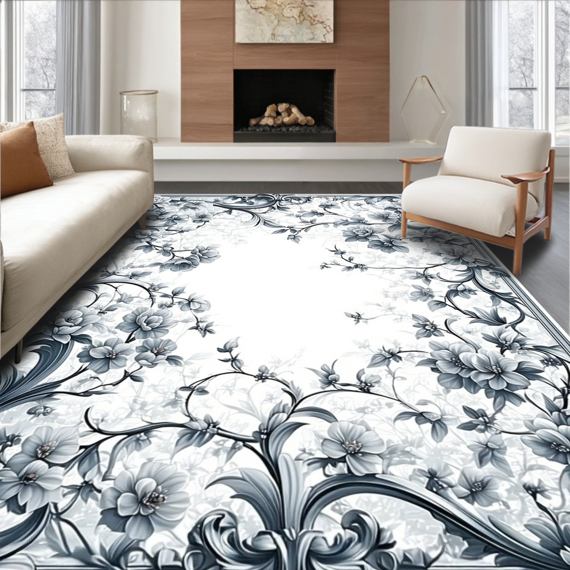 Classic Floral Scrollwork Art Nouveau Rug