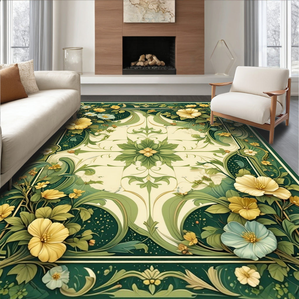 Art Nouveau Floral Swirls Pattern Rug