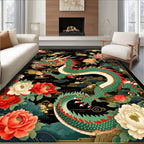 Vibrant Dragon with Peony Floral Pattern Rug
