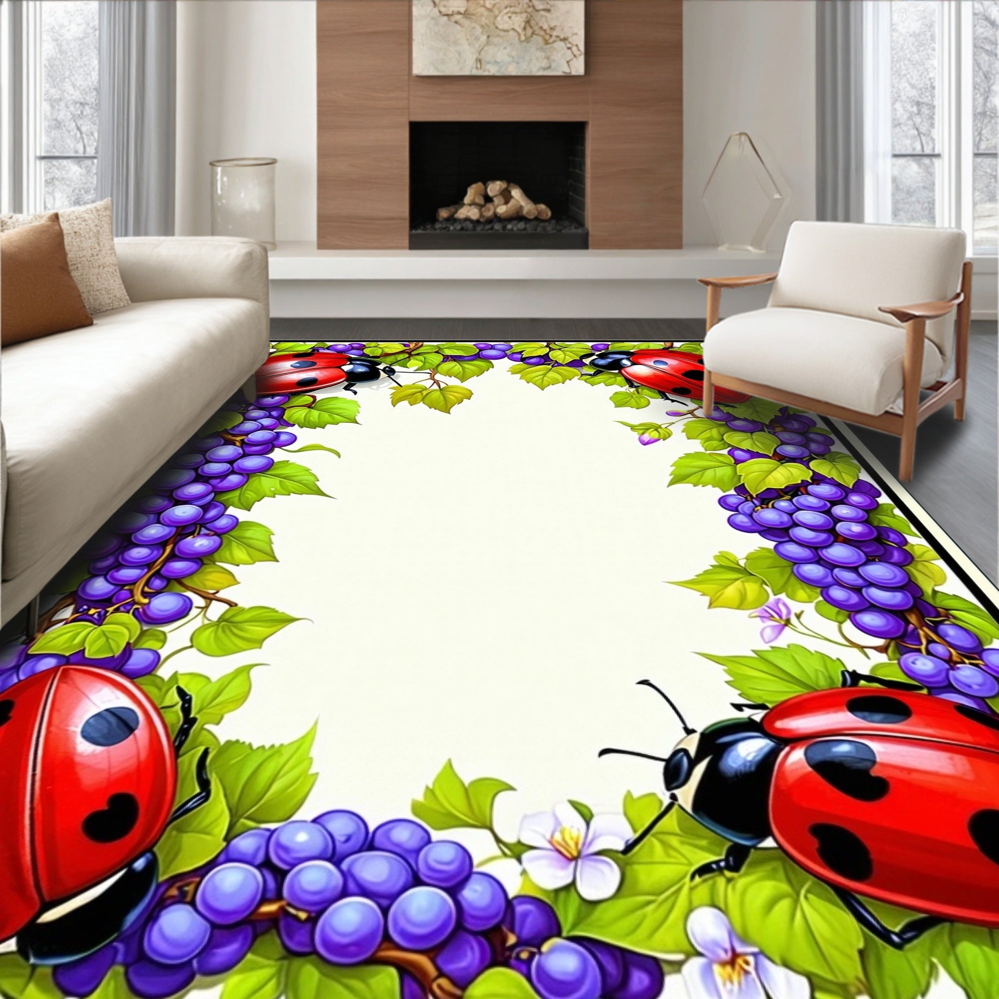 Ladybug Grape Vine Delight Pattern Rug