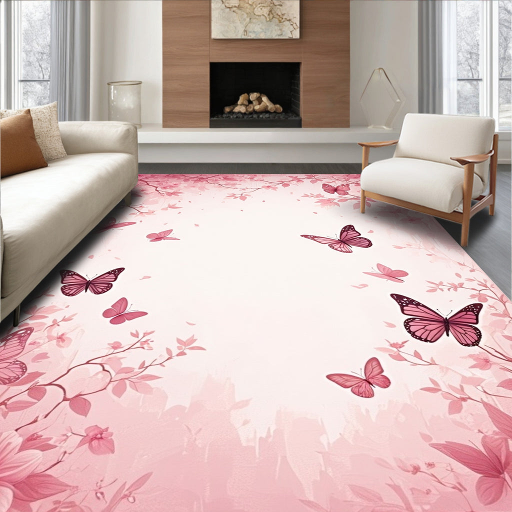 Pink Butterfly Blossom Pattern Rug