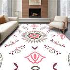 Pink Cream Coral Medallion Folk Art Rug