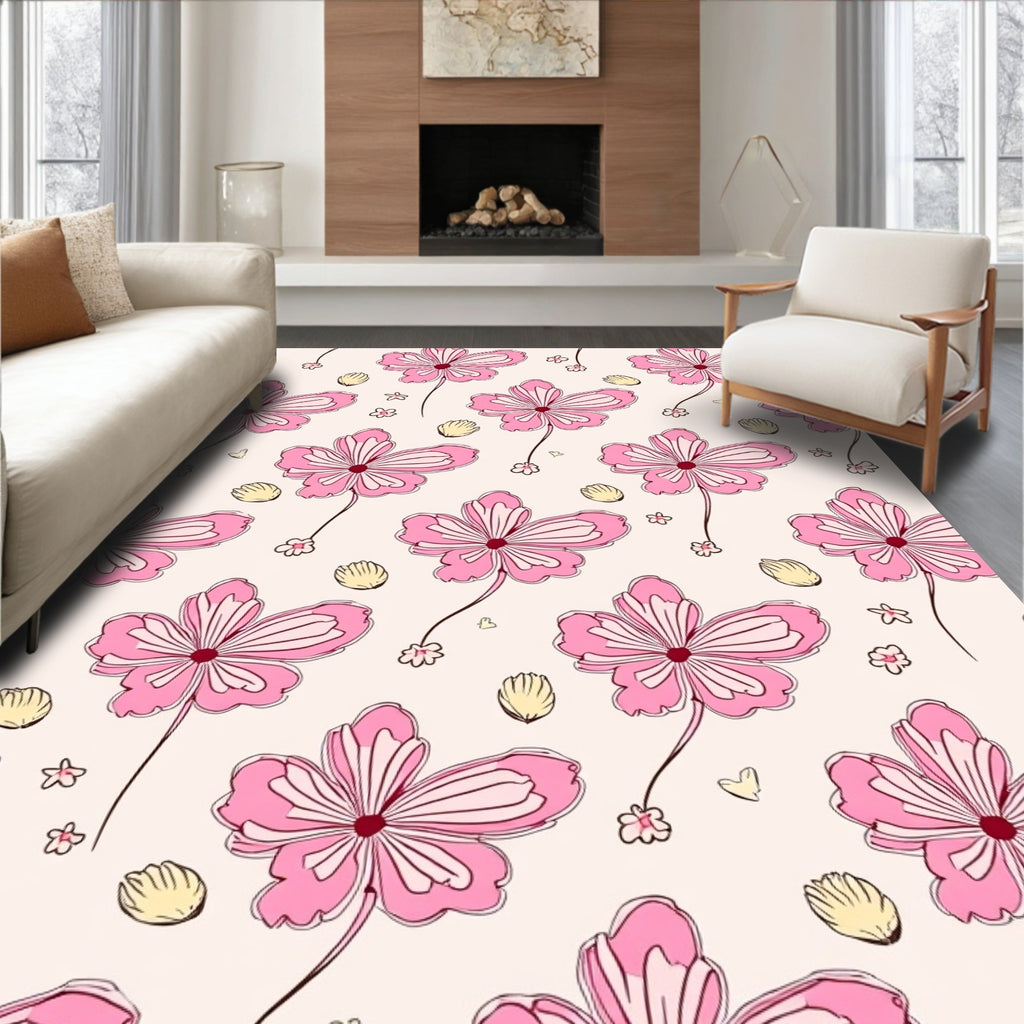Pink Floral Pattern with Light Pink Accents Rug