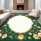 Elegant Emerald White Floral Scroll Rug