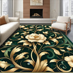 Ornate Floral Scrollwork Emerald Art Rug