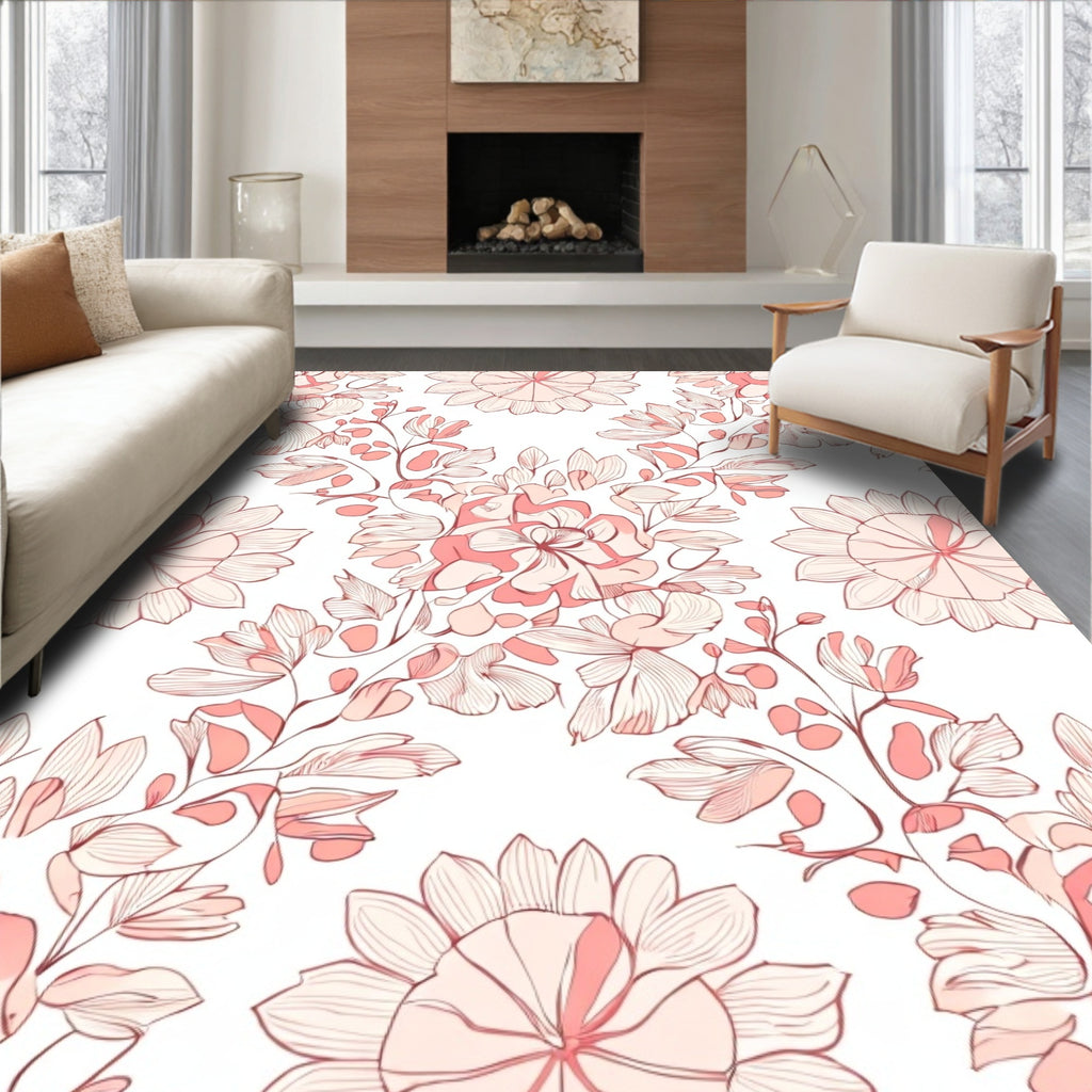 Delicate Floral Branches With Outline Detail Rug