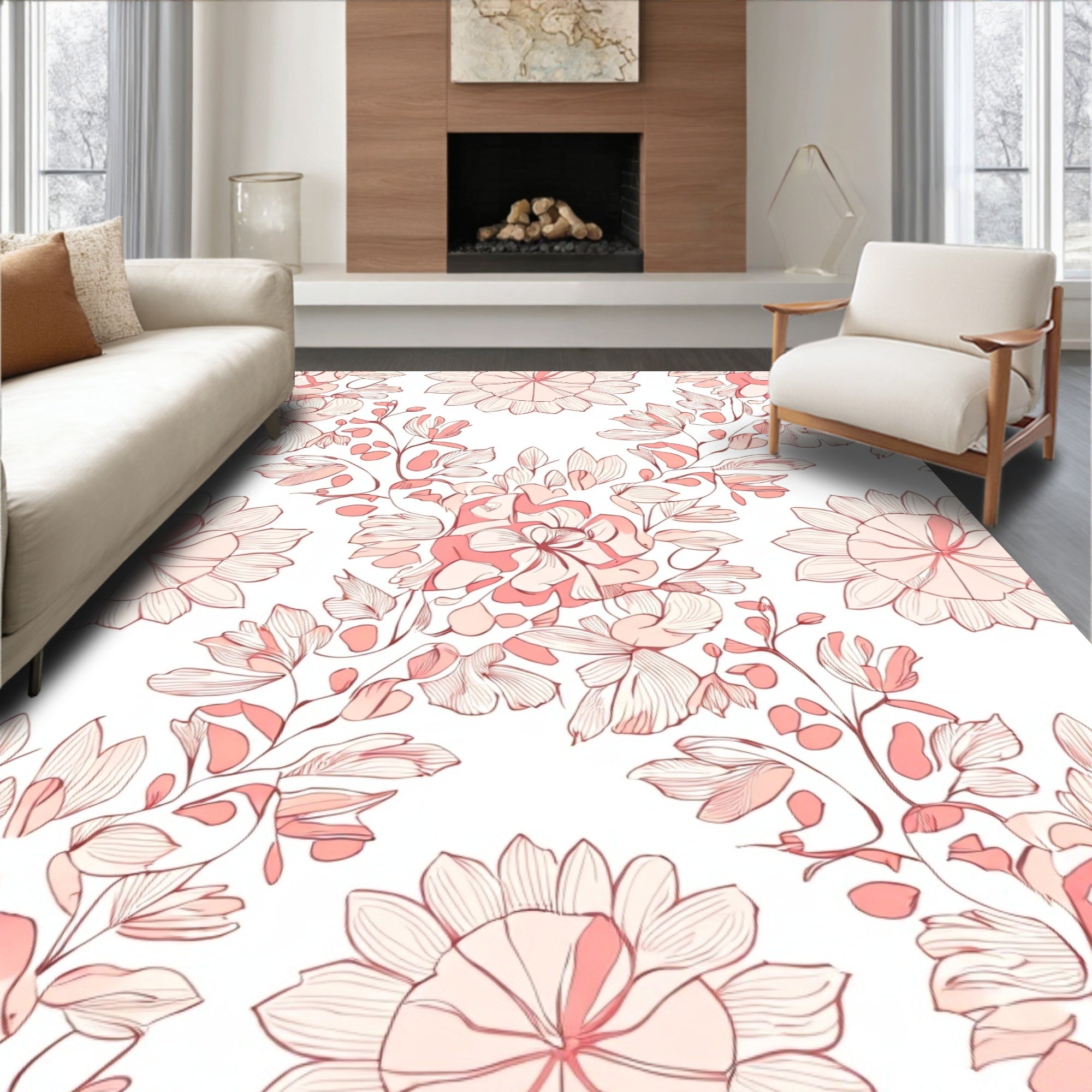 Delicate Floral Branches With Outline Detail Rug