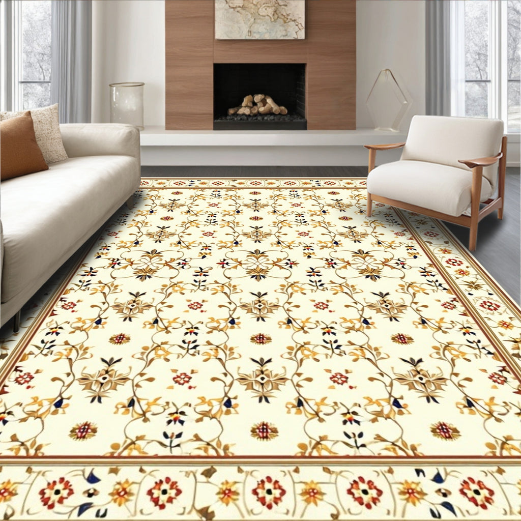Cream Floral Vine Pattern Rug