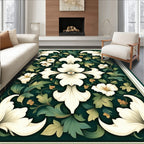 Elegant White Floral Botanical Design Rug