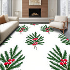 Green Fir Boughs Red Holly Berries Rug