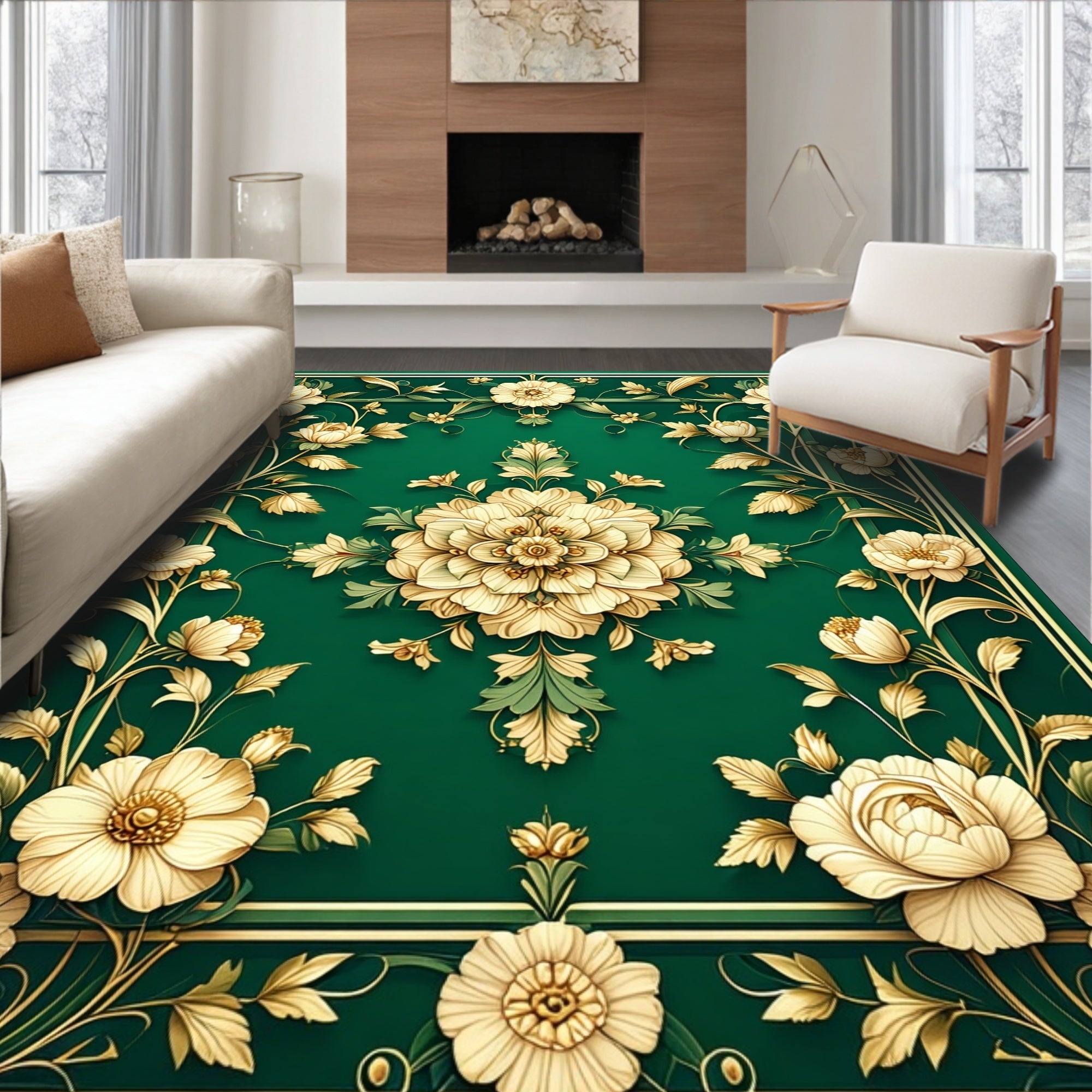 Elegant Floral Vine Scroll Rug