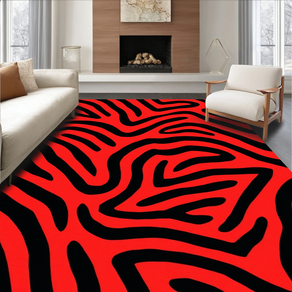 Bold Red Black Abstract Stripes Rug