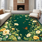 Whimsical Floral Butterfly Garden Rug