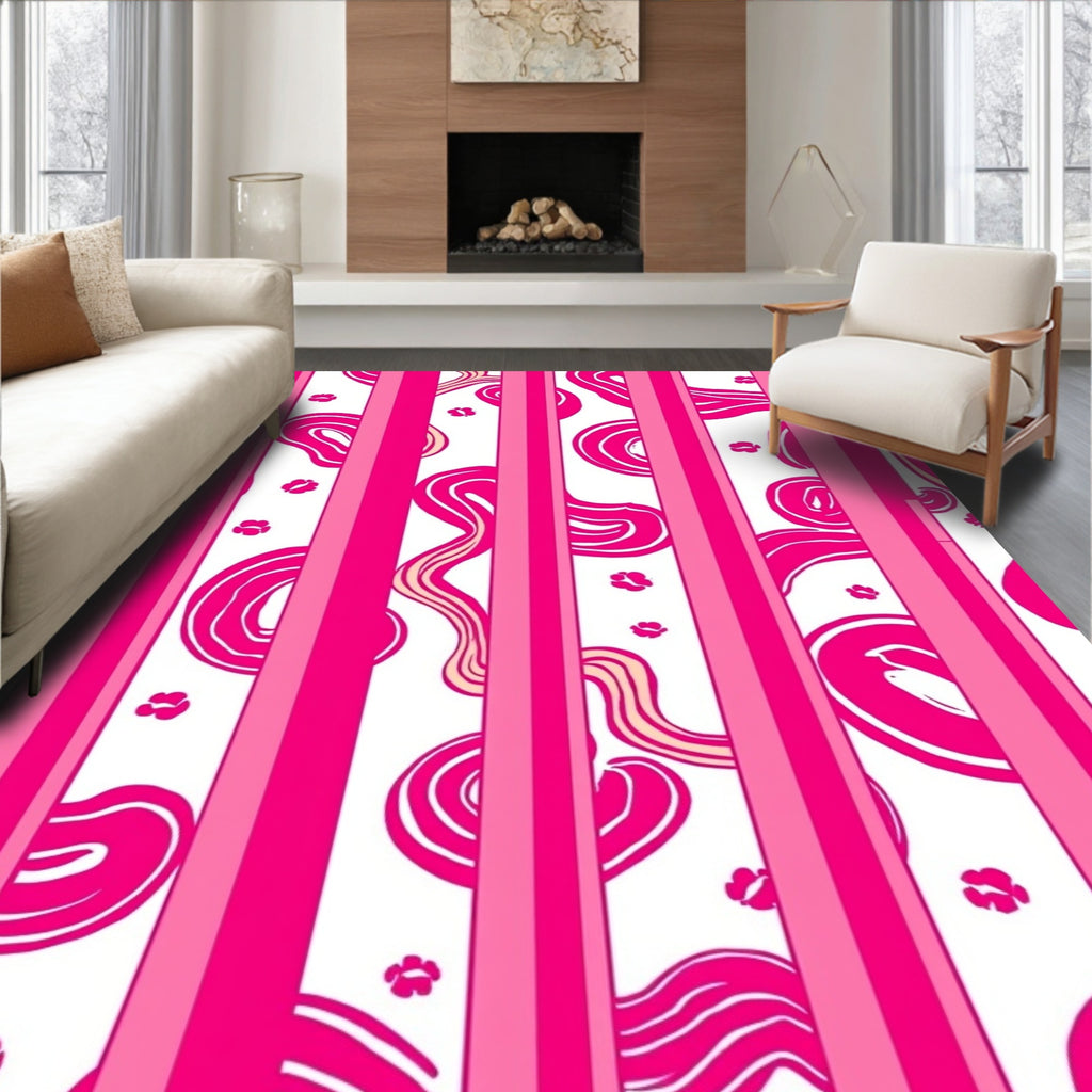 Vibrant Pink Stripe Swirl Pattern Rug