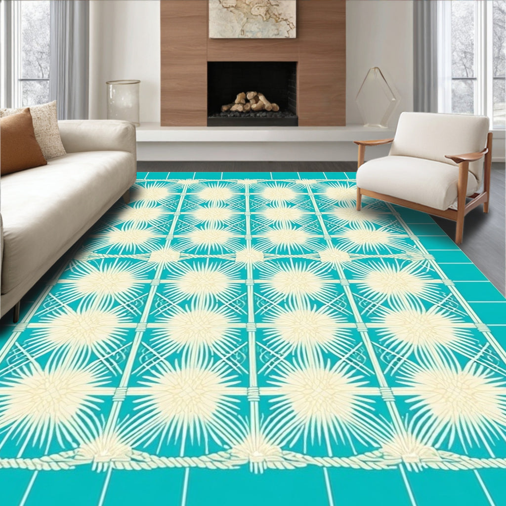 Coastal Sunburst Geometric Pattern Rug