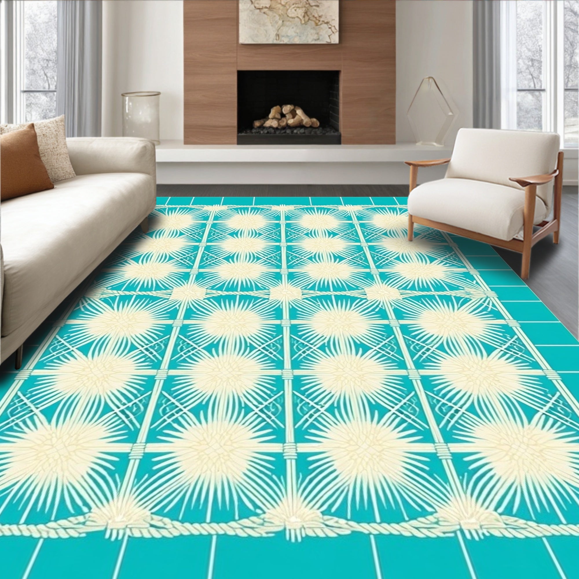 Coastal Sunburst Geometric Pattern Rug