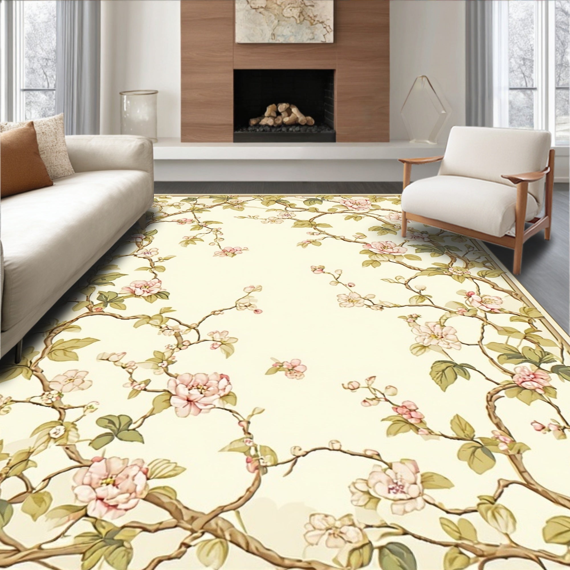 Vintage Pink Blossom Vine Design Rug