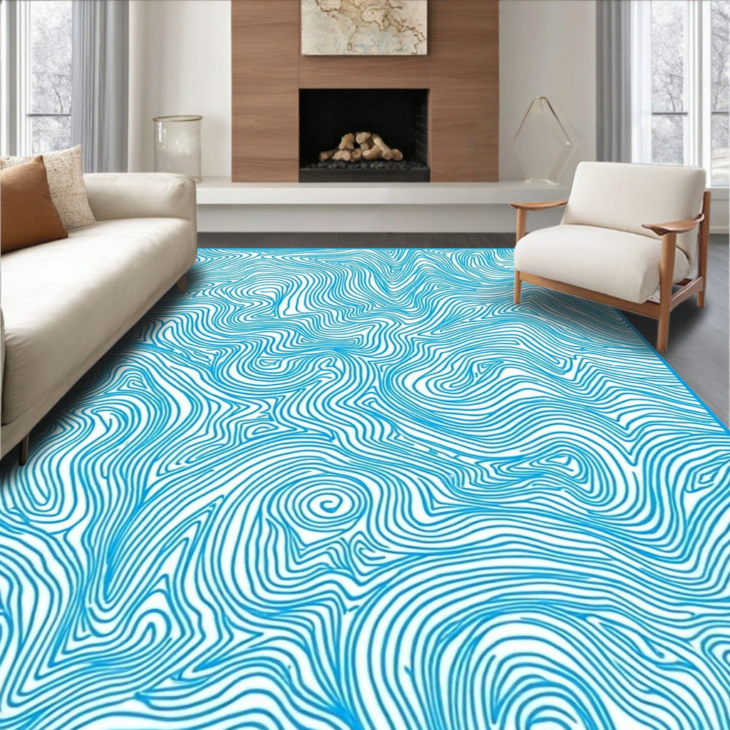 Abstract Blue Swirl Topography Pattern Rug