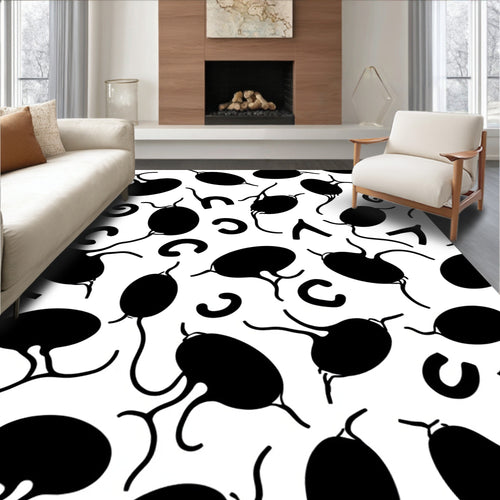 Abstract Organic Black White Shapes Rug