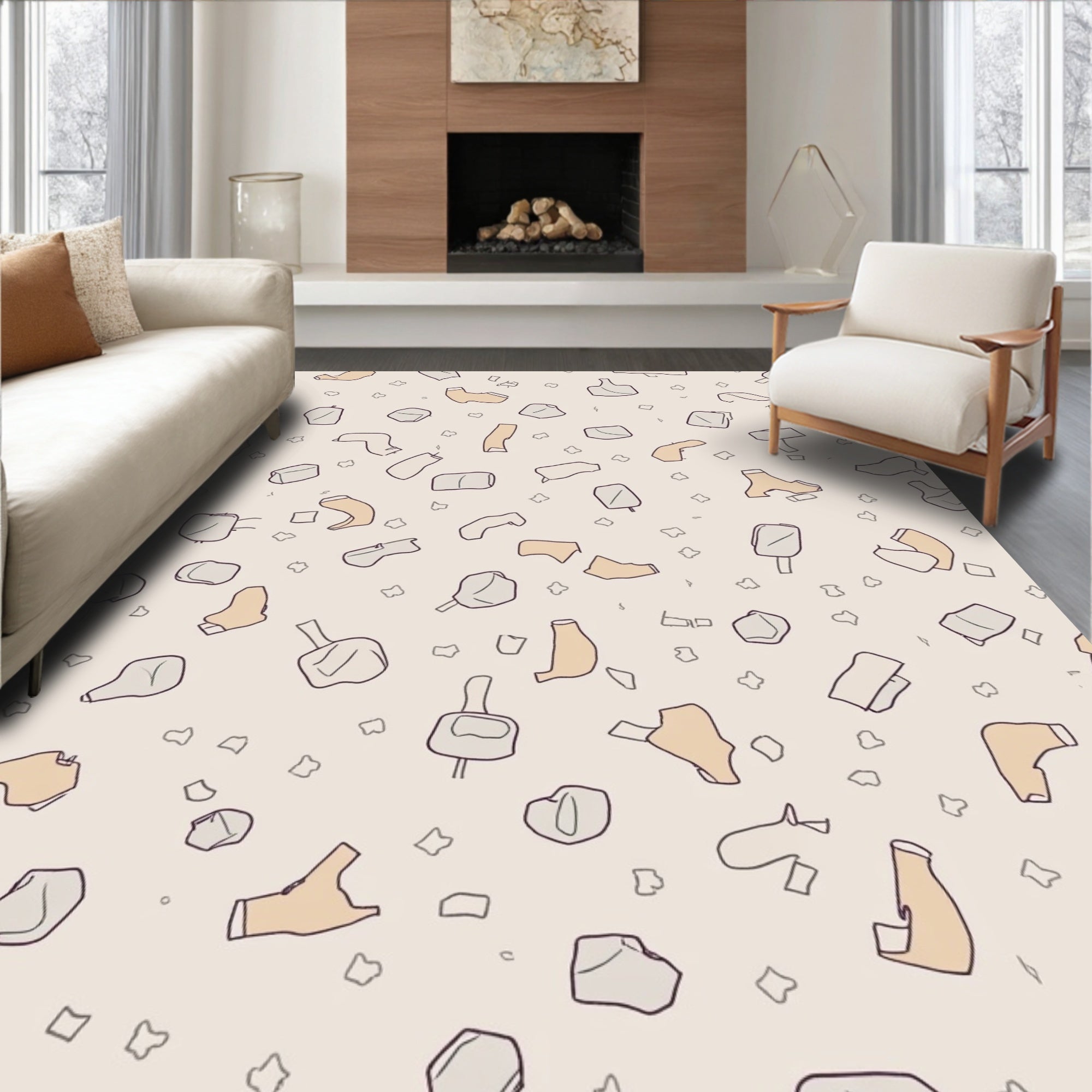 Abstract Terracotta Stone Pattern Rug