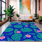 Tropical Leaf and Flower Pattern Rug