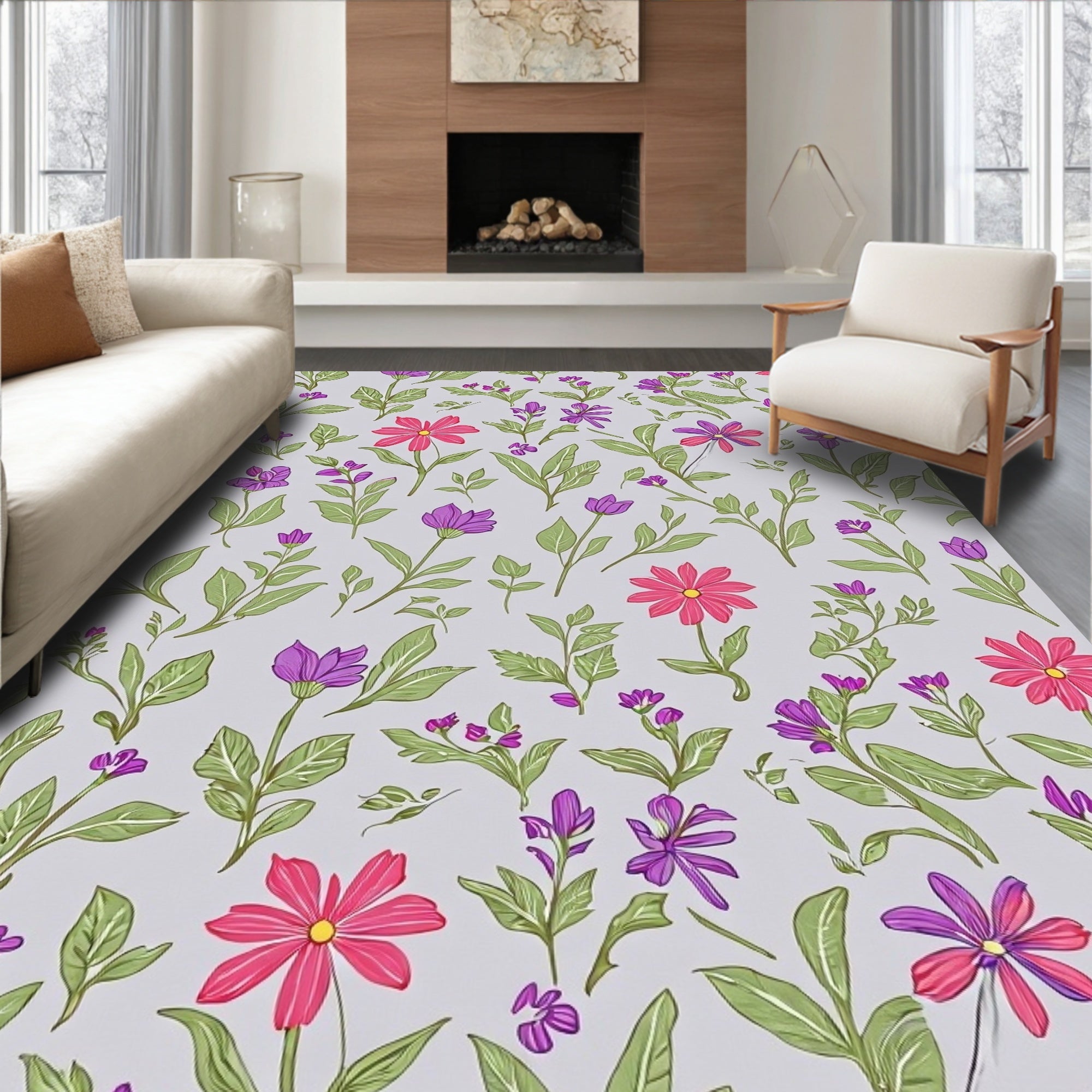Whimsical Garden Floral Pattern Rug