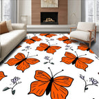 Orange Butterfly Pattern With Delicate Flowers Rug