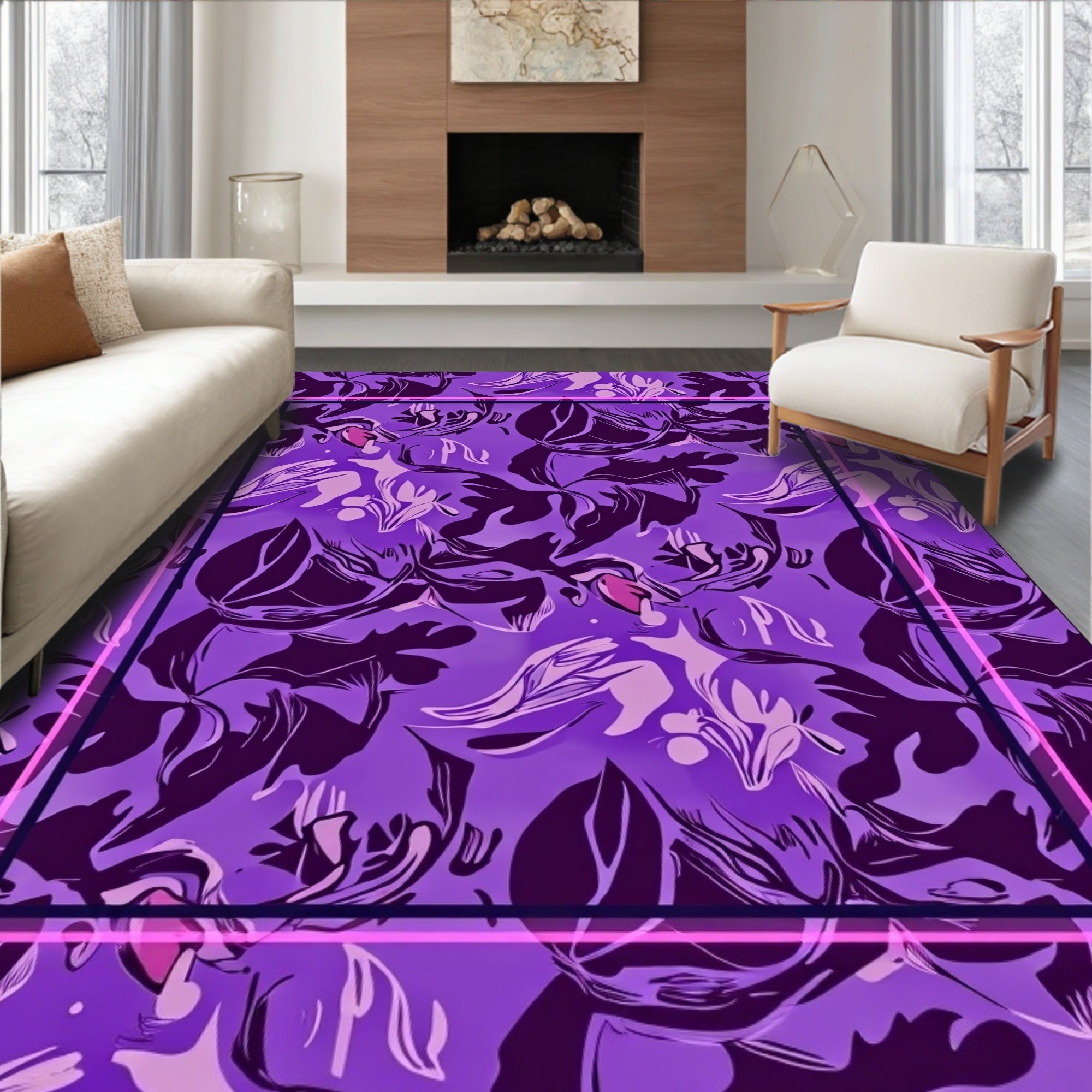 Purple Floral Abstract Pattern Rug