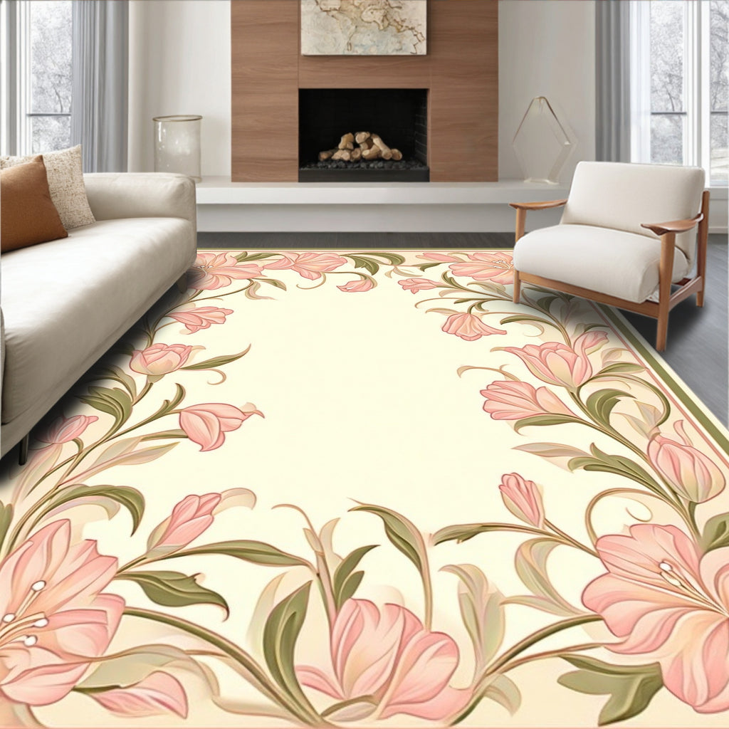 Art Nouveau Pink Floral Vine Pattern Rug