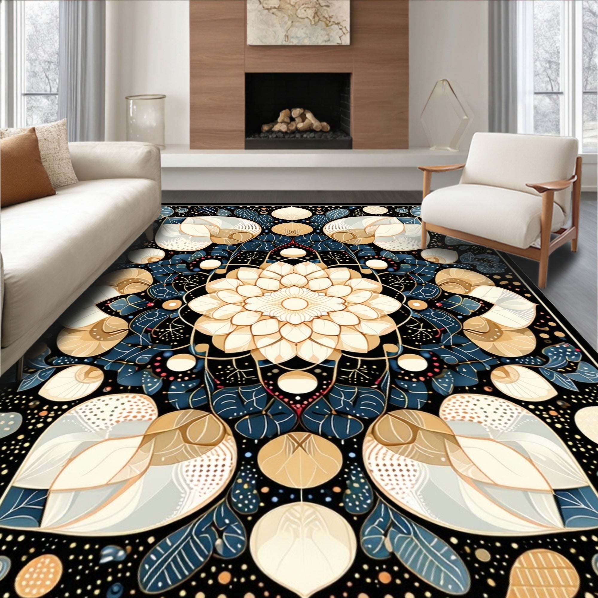 Intricate Floral Mandala Pattern Rug
