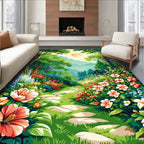 Enchanted Garden Path Floral Scene Rug