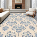 Pale Blue Cream Damask Floral Pattern Rug
