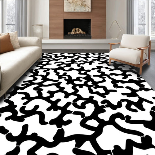 Abstract Organic Black and White Pattern Rug